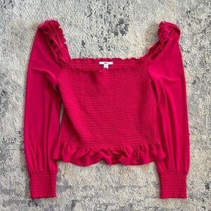 Bar III Fuchsia Smocked Ruffle Blouse